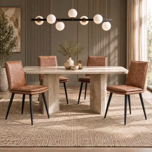 Set di 4 sedie da pranzo in PU marrone con cuscino imbottito