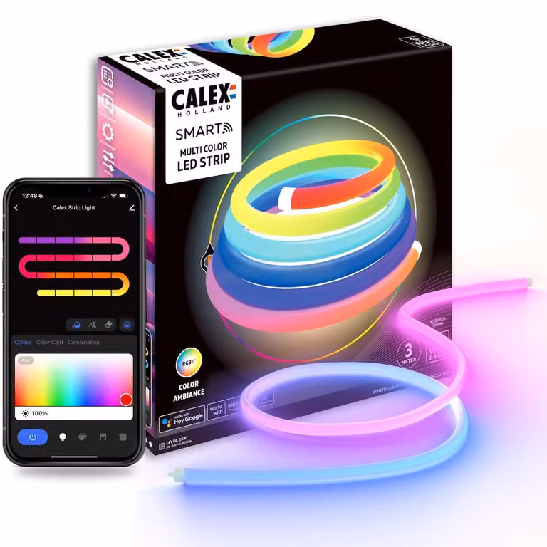 Nastro LED Calex Smart Neon Tubolare 360° da 3M, RGBIC, 18W, 3M, IP44, Multicolore