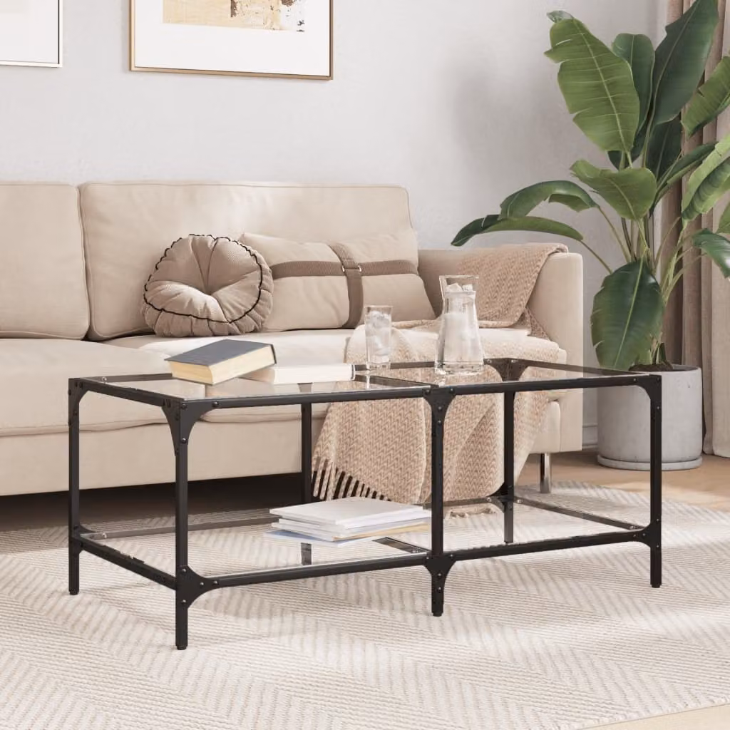 Maison Exclusive - Tavolino con piano in vetro trasparente, dimensioni 98,5x50x40 cm, struttura in acciaio