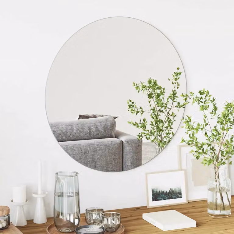 Specchio da parete rotondo moderno vidaXL in vetro temperato argento, Diametro: 70 cm