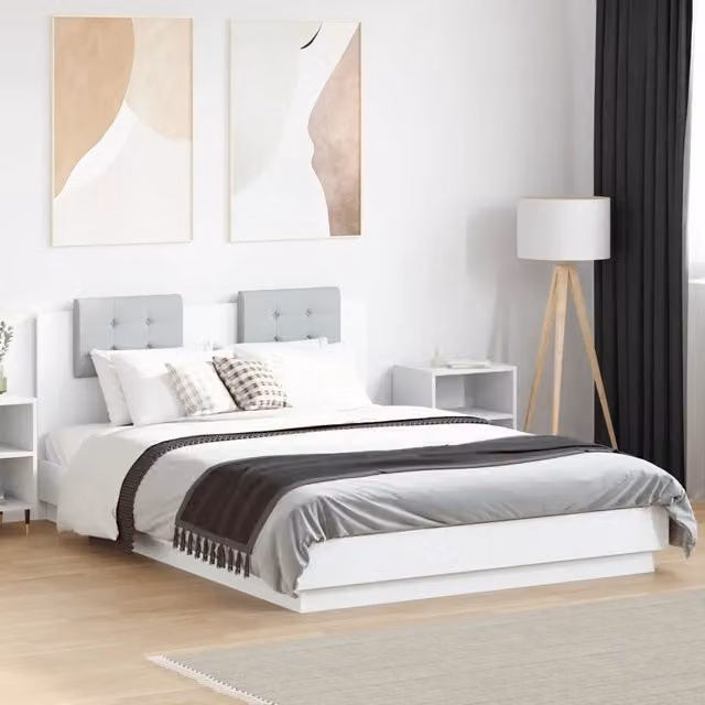 Giroletto con Testiera-Struttura Letto con testiera Bianco 140x200 cm in Legno Multistrato 861678