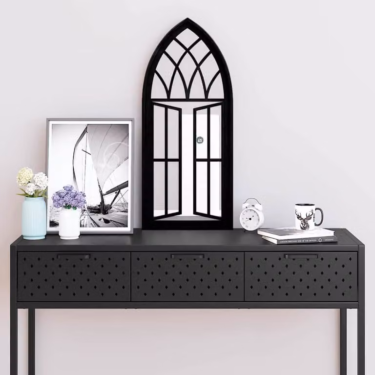 Specchio da parete rettangolare vidaXL in metallo e vetro, colore nero, L: 70 cm, H: 30 cm, P: 1 cm
