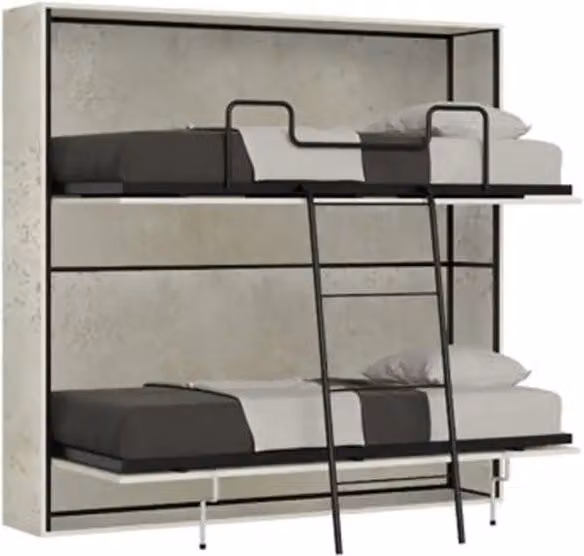 Letto a scomparsa doppio Kivio in tessuto bianco con struttura in legno e metallo 80x190 cm