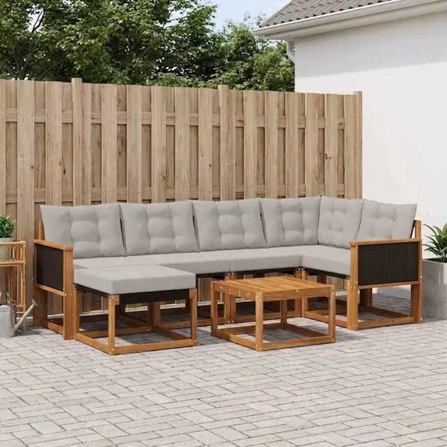 Set di divani da esterno 7 pz Naturale e Grigio Chiaro 3382071