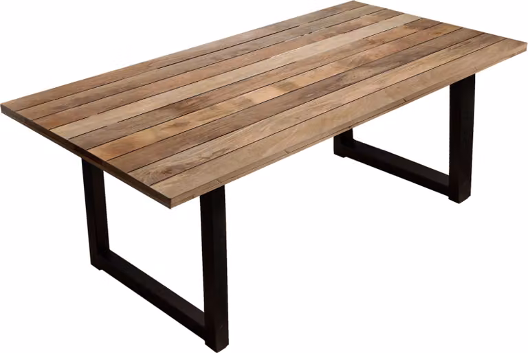 Tavolo da pranzo Möbilia 220 x 100 cm | Piano in mango naturale da 43 mm | Struttura in metallo nero anticato | L 220 x P 100 x A 77 cm | 25020009 | Serie TAVOLO