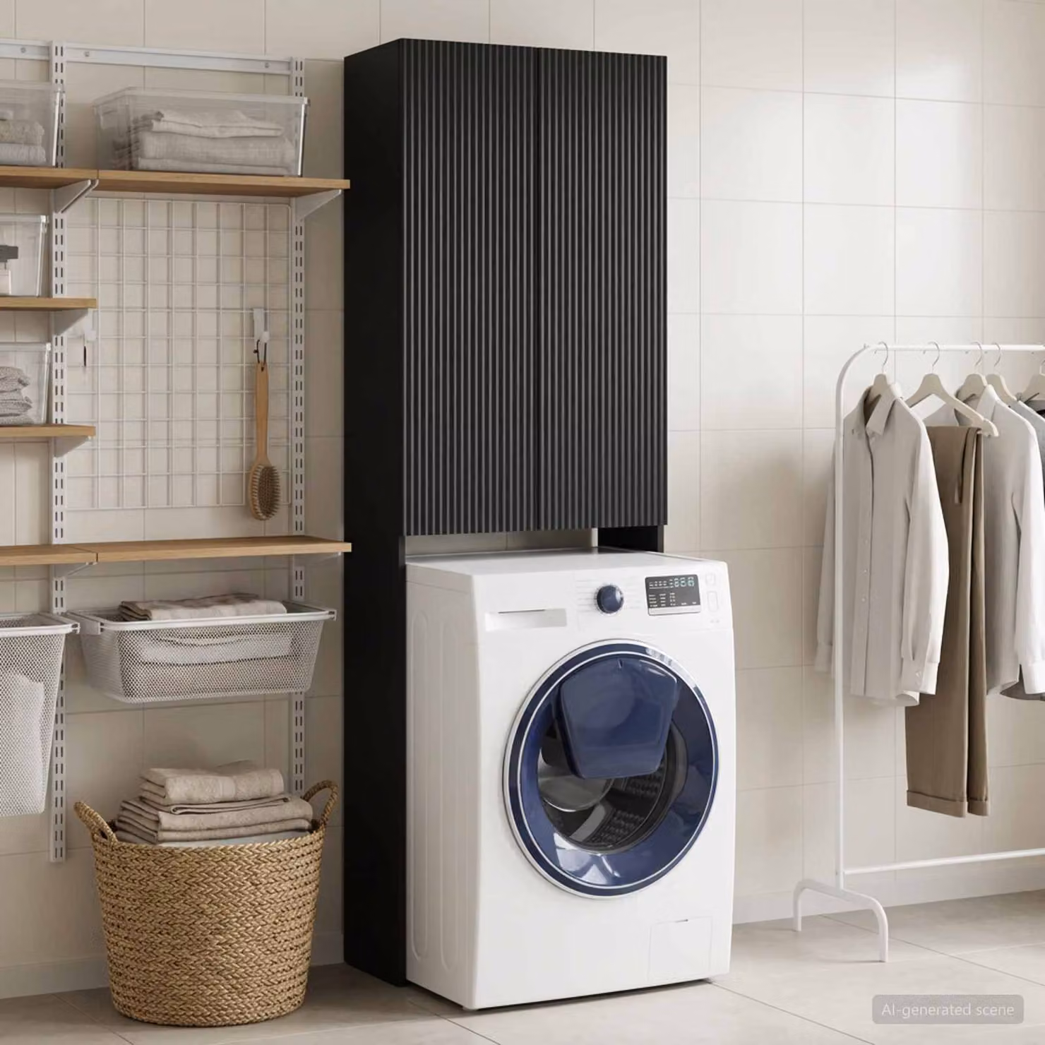 Mobiletto da bagno moderno vidaXL ARNHEM nero L: 66 cm, P: 25,5 cm, H: 190 cm