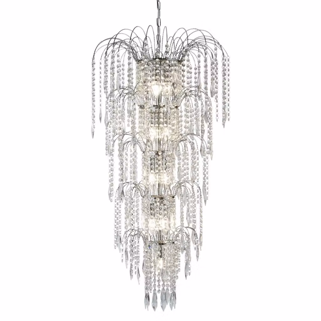Lampadario Classico a Cascata SEARCHLIGHT in Acciaio Cromo e Cristallo con 13 Luci E14 – 2