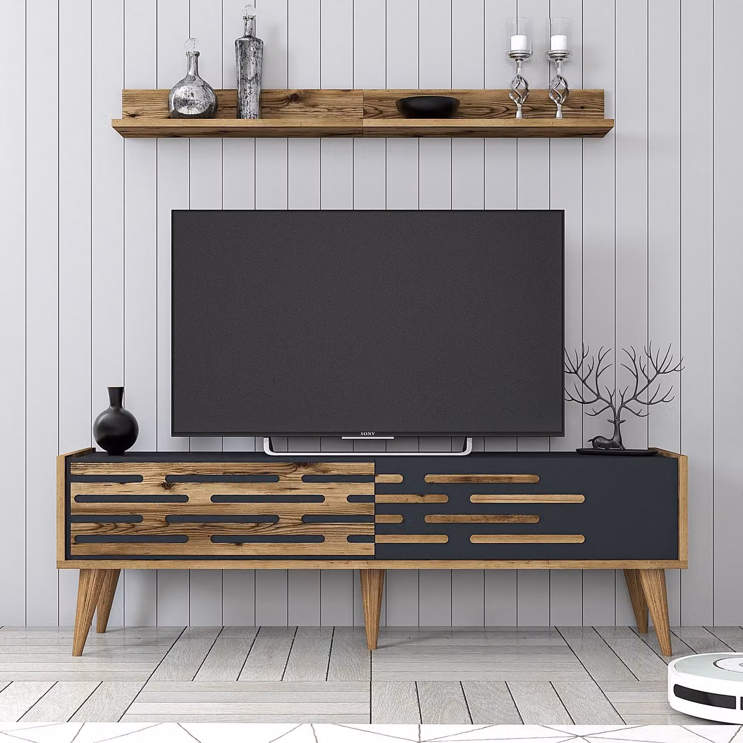 Skye Decor, Valensiya 140 - Noce, Antracite, Mobile TV, Noce, 100% PANNELLI DI PARTICELLE RIVESTITI IN MELAMMINA, 140 x 45 x 35 cm