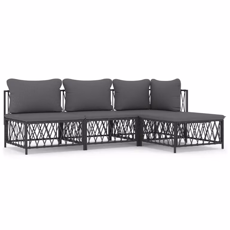 Set Salotto da Giardino 4 pz con Cuscini in Acciaio Antracite