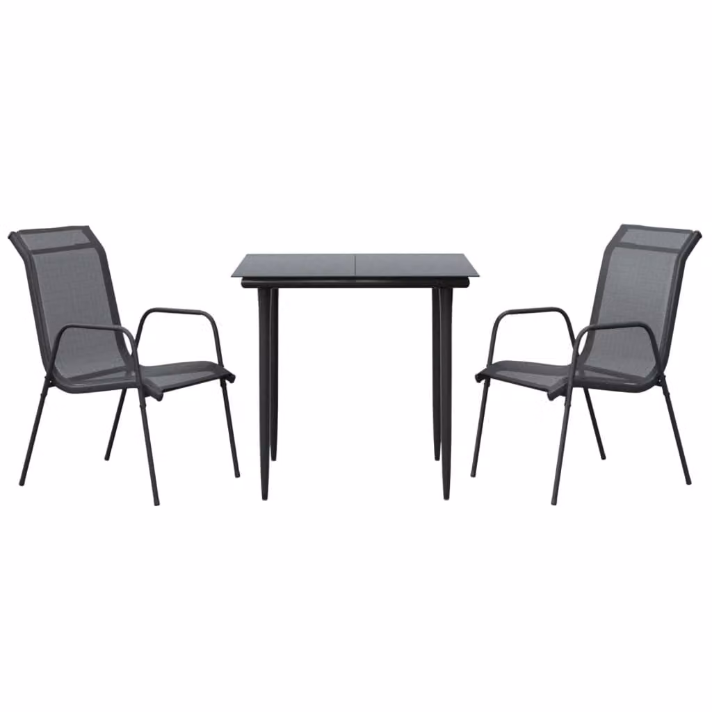 Set da Pranzo da Giardino 3 pz Nero in Acciaio e Textilene