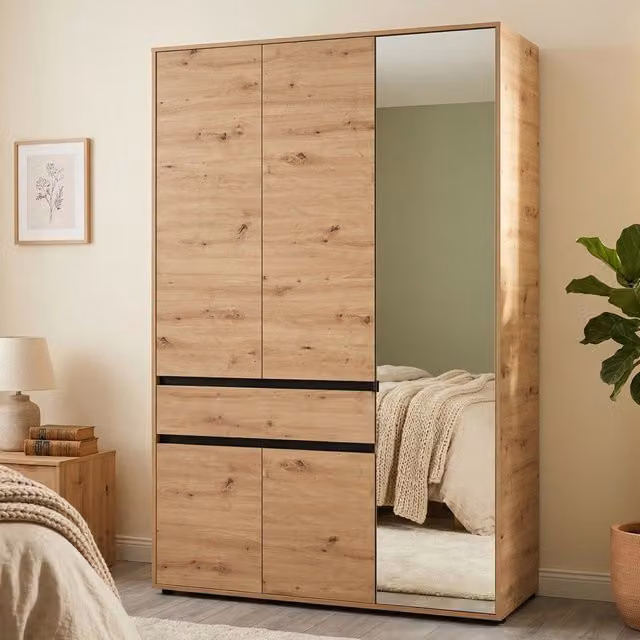 Armadio da camera da letto DMORA con 3 ante, colore marrone rovere, L: 138 cm, P: 55 cm, H: 211 cm – 1