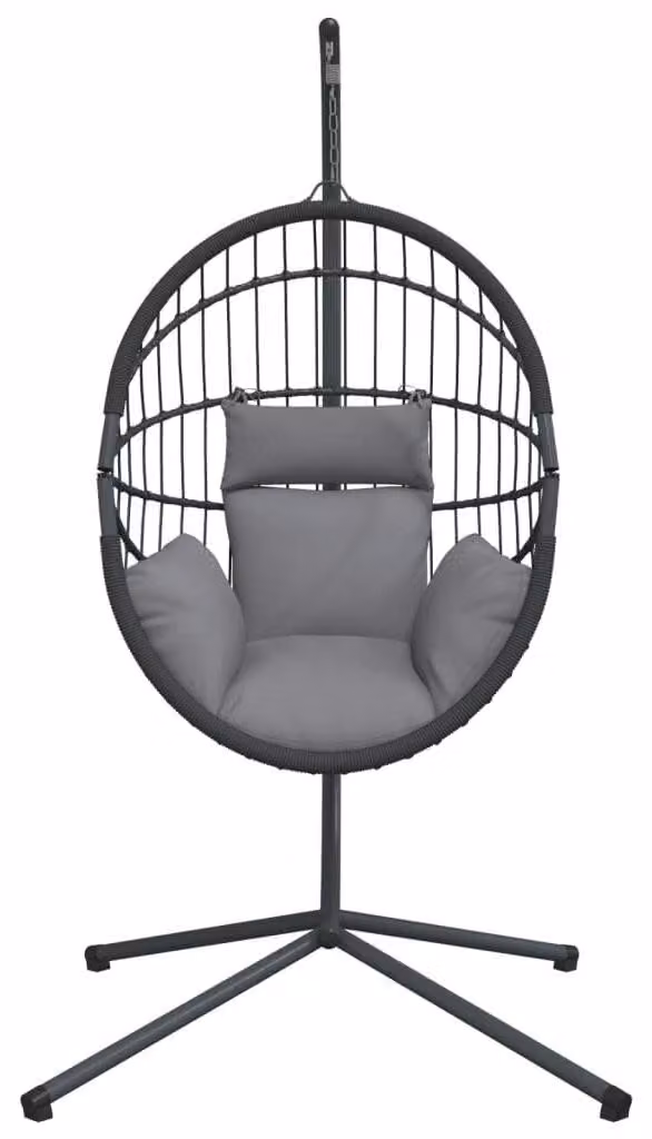 Sedia a dondolo sospesa - Design a forma di uovo, grigia - Realizzata in rattan e acciaio - Adatta per interni ed esterni - Comoda poltrona a dondolo