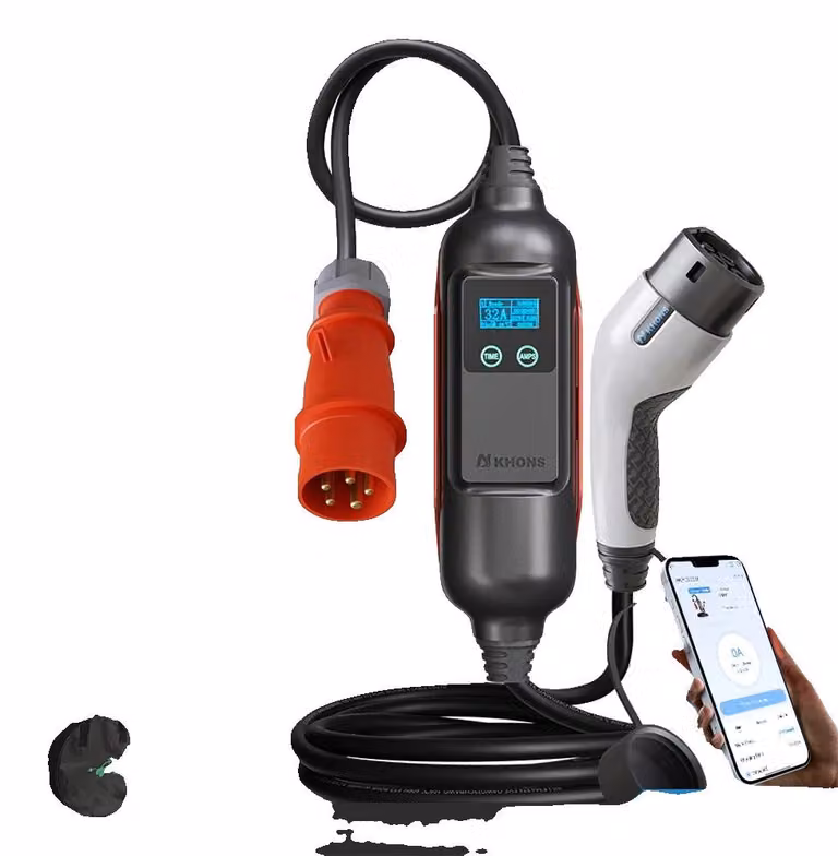 Caricabatterie portatile per veicoli elettrici, controllo tramite Wi-Fi, resistenza agli agenti atmosferici IP65, 22 kW e adattatore di tipo 2