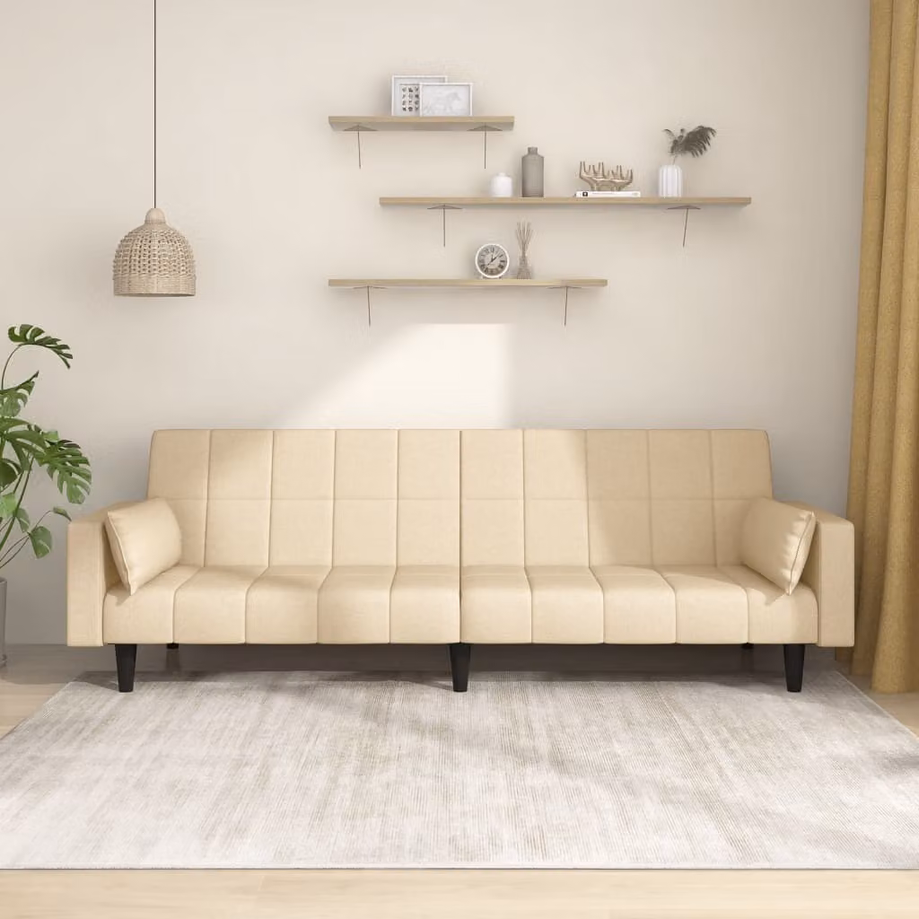 Divano letto 2 posti, con 2 cuscini, rivestito in tessuto crema, collezione Maison Exclusive