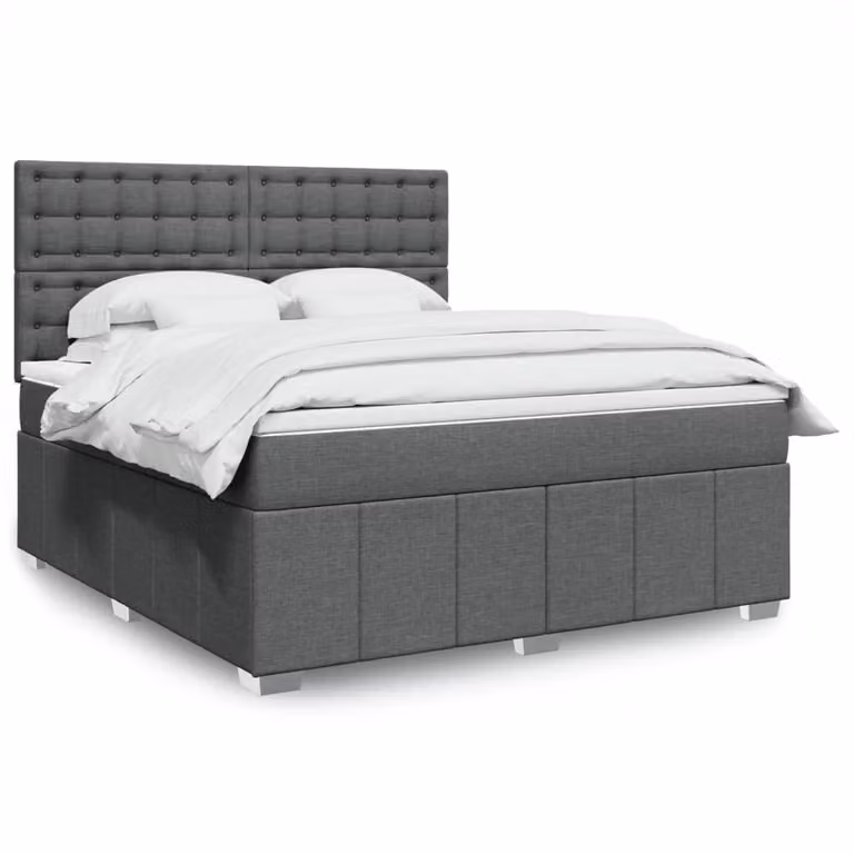vidaXL Giroletto a Molle con Materasso Ibrido in Tessuto Grigio e Bianco, L/P: 180 x 200 cm