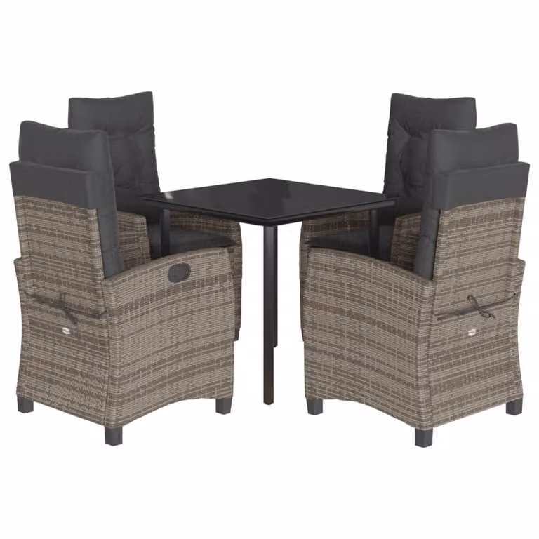 Set da Pranzo da Giardino 5 pz con Cuscini in Polyrattan Grigio