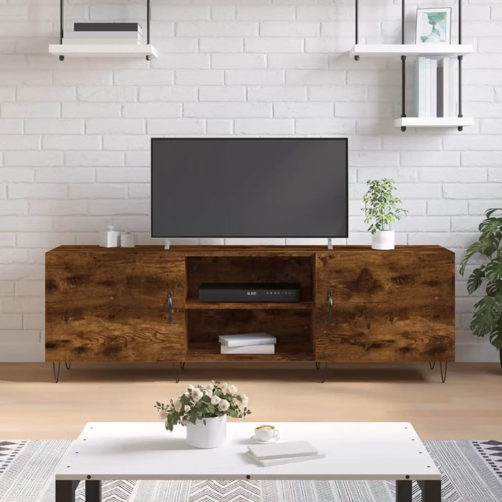 Mobile Porta TV vidaXL Rovere Fumo in Legno e Metallo, L 150 x P 30 x H 50 cm