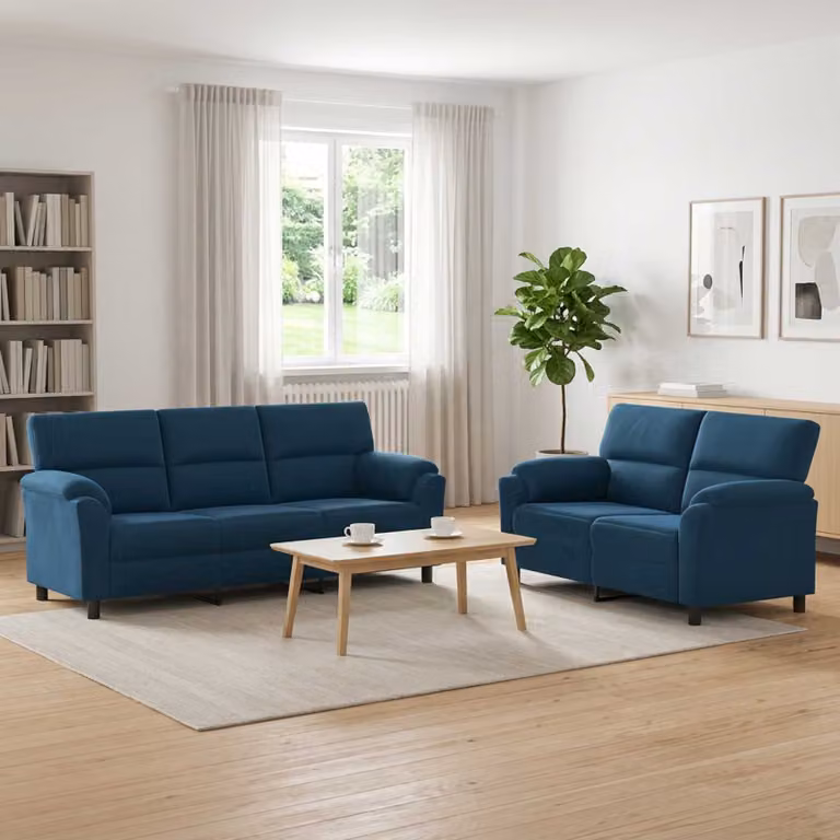 Set di 2 divani moderni vidaXL in velluto blu con struttura in metallo per il tuo soggiorno