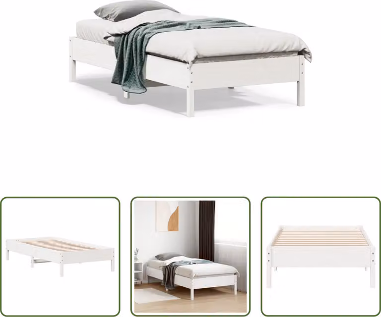 The Living Store Letto in legno massiccio bianco 75x190 cm pino
