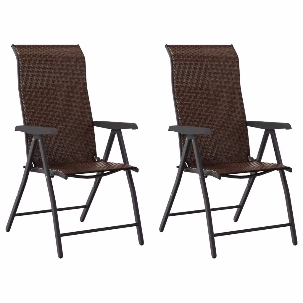 Set di 2 sedie pieghevoli vidaXL in polyrattan marrone con braccioli e seduta in textilene – 2