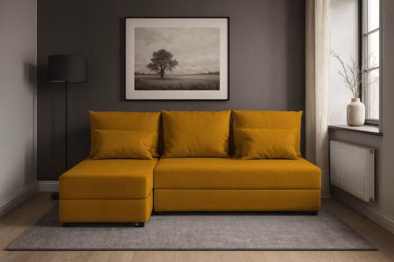 AX LIVING Divano piccolo con funzione letto Dolceo divano angolare in velluto giallo 206cm