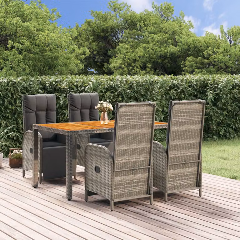Set da pranzo da giardino vidaXL in polyrattan e legno di acacia grigio con 5 pezzi