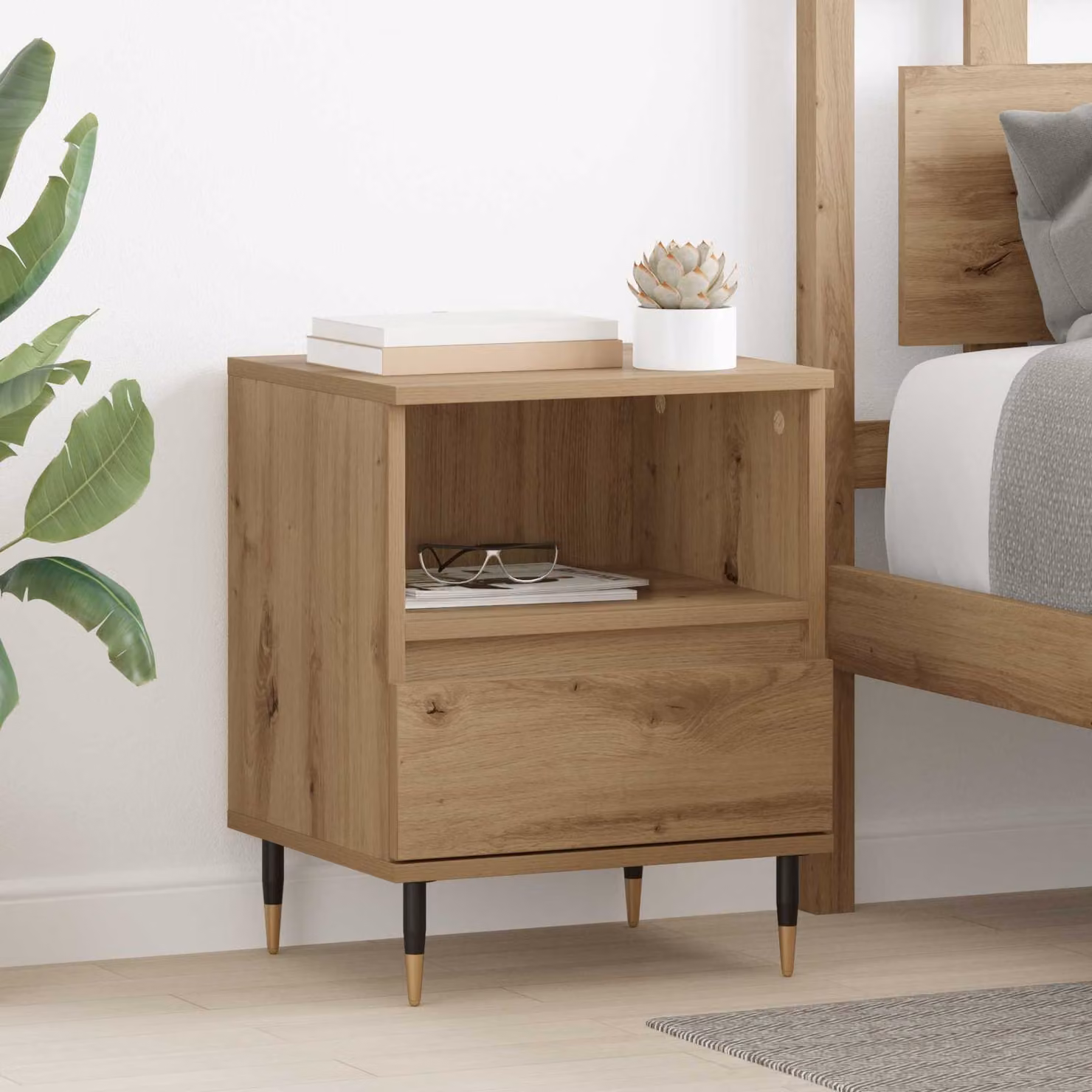 vidaXL Armadio da Notte Moderno in Legno e Metallo Marrone L: 40 cm, P: 35 cm, H: 50 cm