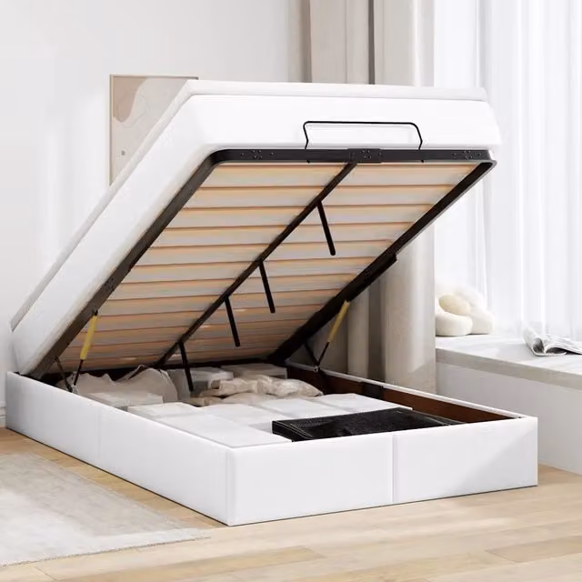 Letto con contenitore a sollevamento e materasso vidaXL in similpelle bianco L 120 cm x P 200 cm