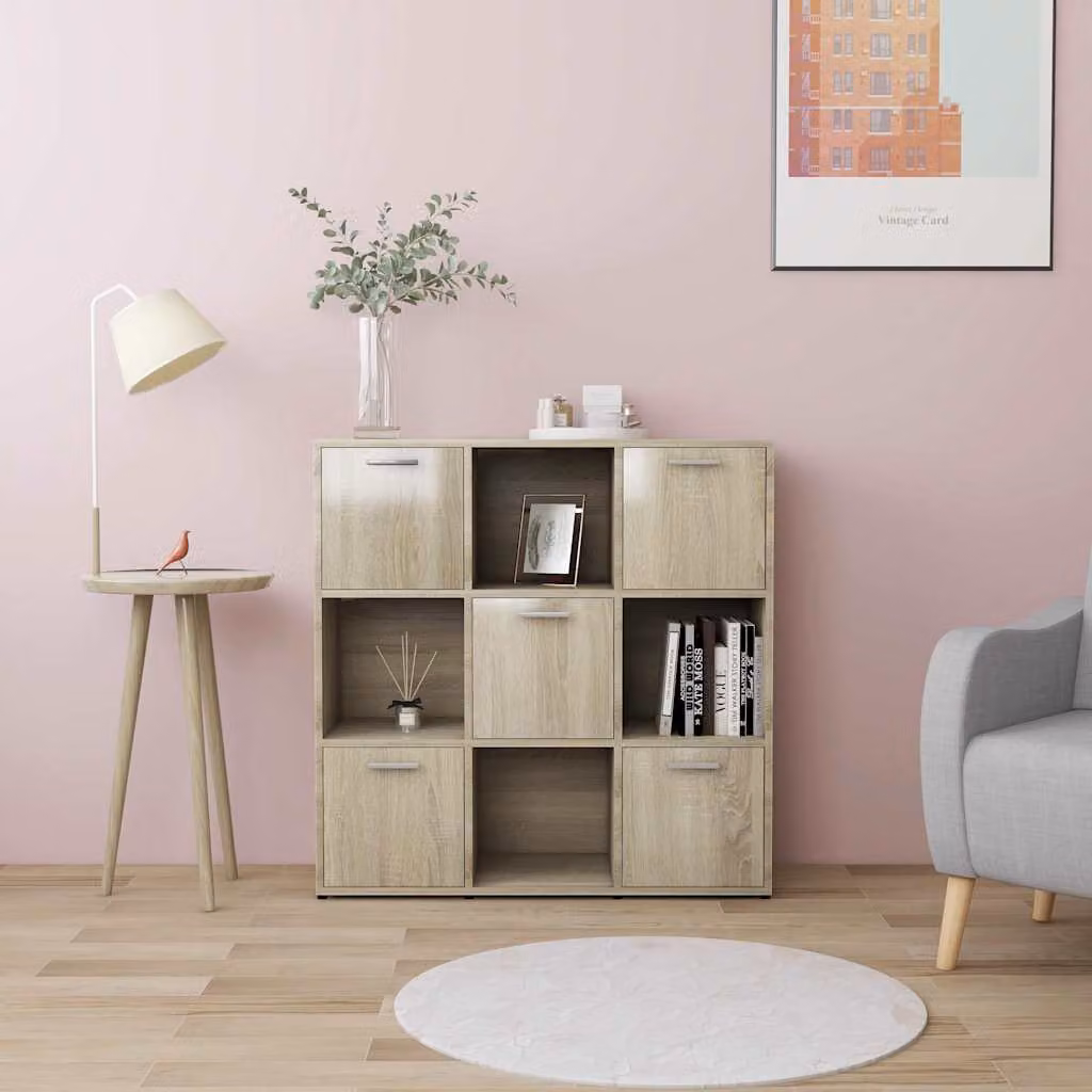 Libreria a parete vidaXL in legno MDF color marrone e beige, L 90 x P 30 x H 90 cm