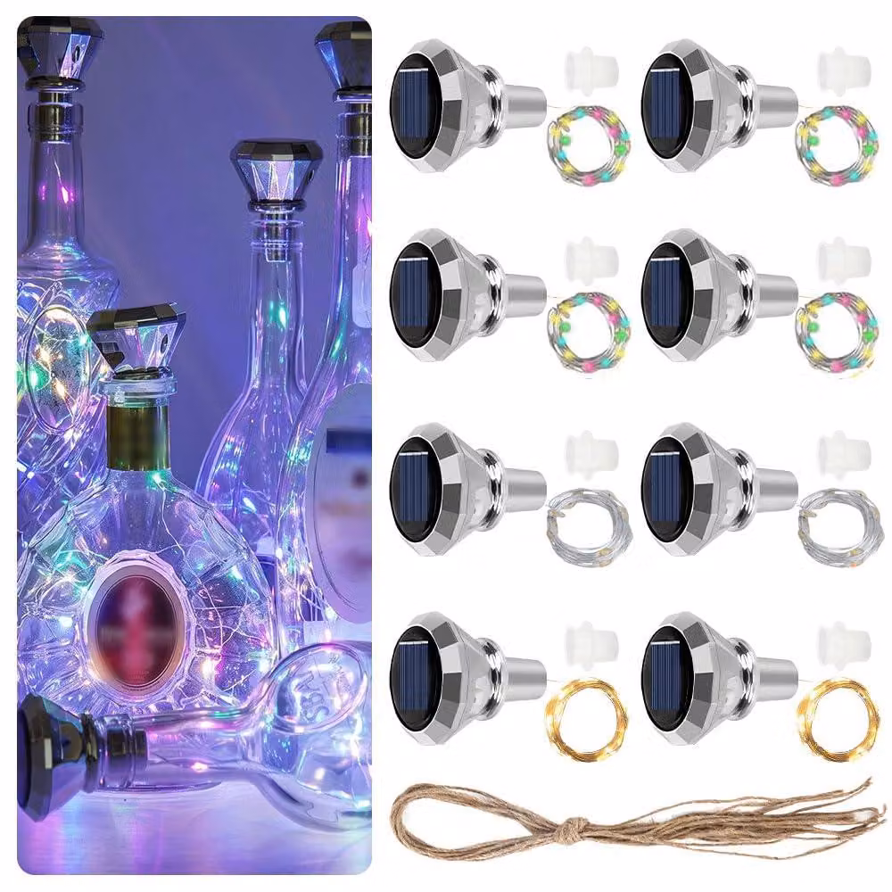 8 luci solari a forma di bottiglia, lunghezza 2 metri, 20 LED, design a diamante