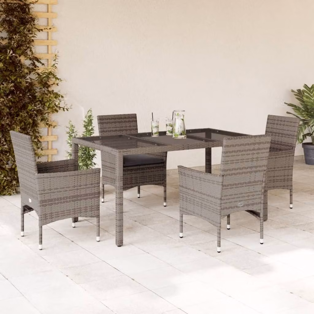 Maison Exclusive - Set da Pranzo da Giardino 5 pz con Cuscini Polyrattan e Vetro