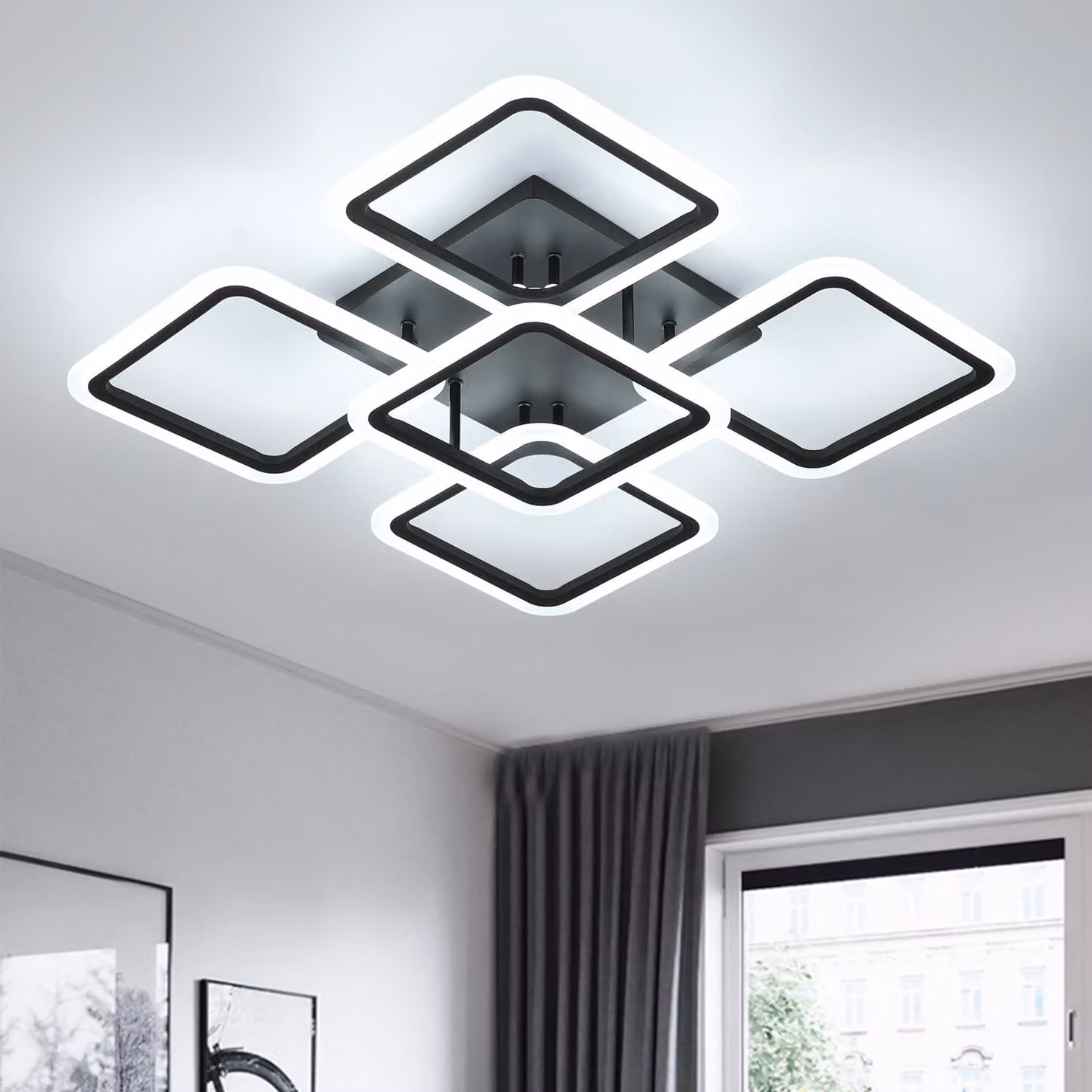 Comely 61W 7000LM Lampada a LED da soffitto, nera, con 5 luci, realizzata in acrilico