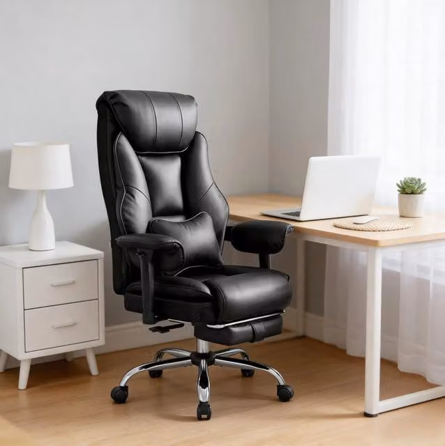 Sedia da ufficio ergonomica ULEVR nera con schienale reclinabile, poggiapiedi estensibile e altezza regolabile