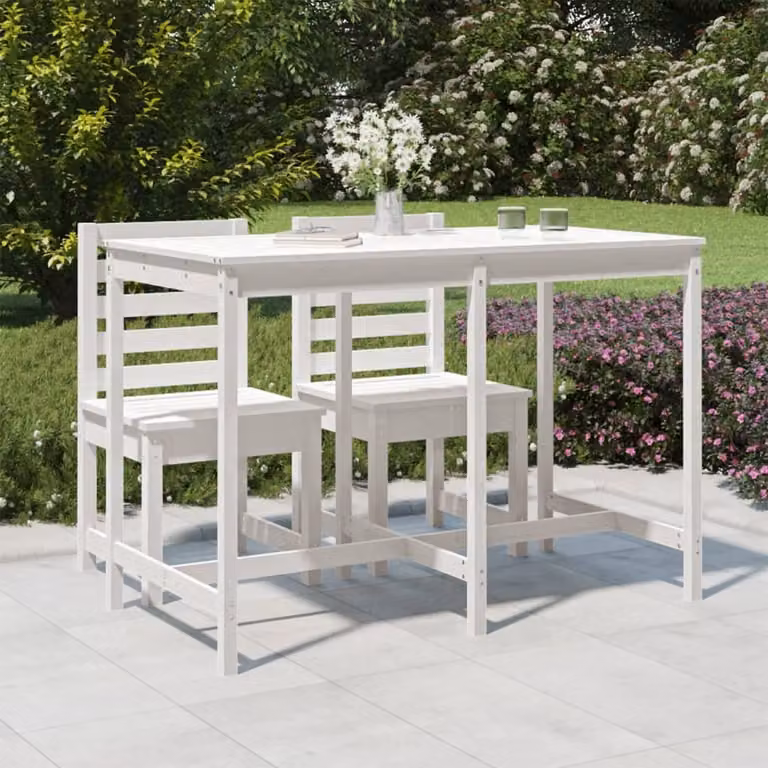 The Living Store Tavolo da giardino bianco 159,5x82,5x110 cm in legno di pino massiccio