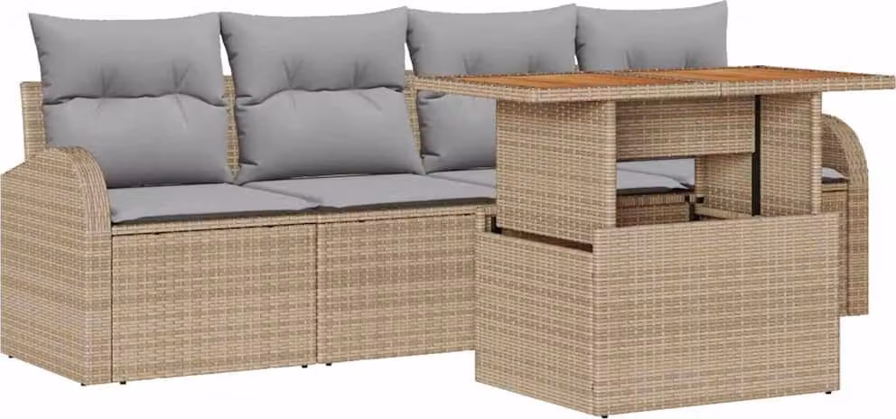 Set Divano da Giardino 5 pcs Beige Poly Rattan