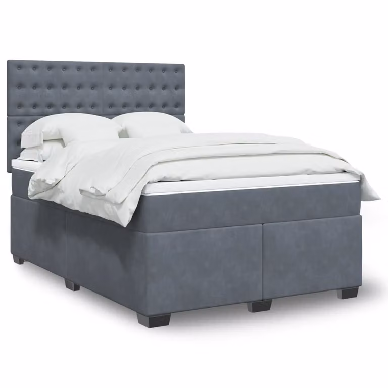 Giroletto a Molle con Materasso vidaXL in Velluto Grigio, L 140 cm x P 200 cm