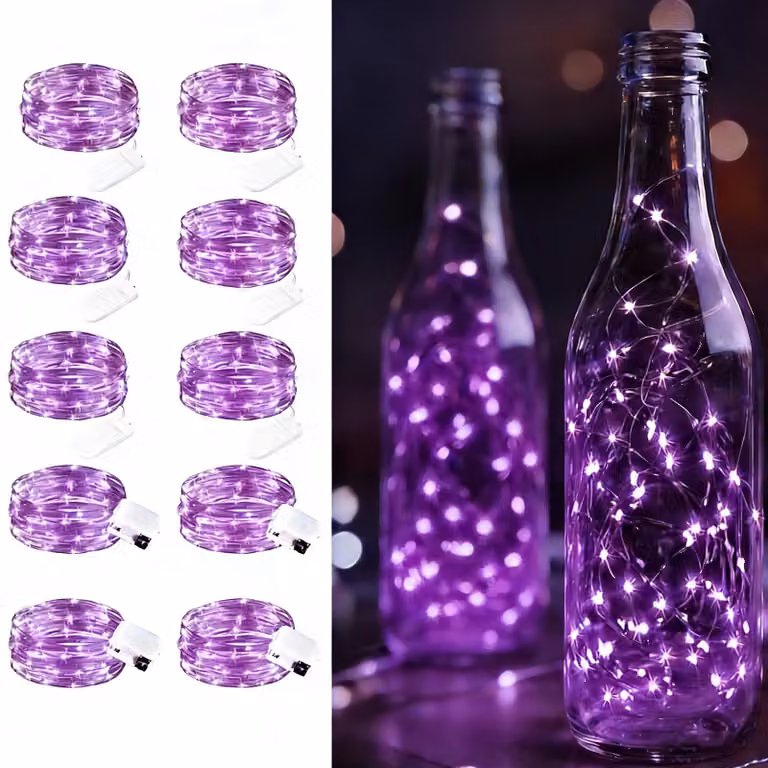 Catena luminosa a LED, 3 metri, color viola, 10 luci, alimentata a batteria, impermeabile