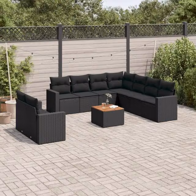 Set di divani da giardino VIDAXL in polyrattan nero con cuscini, design moderno a L per 10 persone