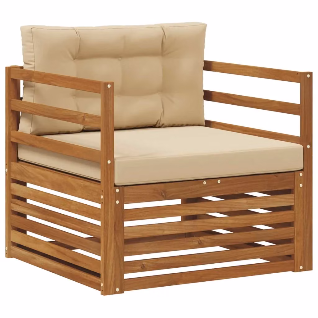 Divano da esterno moderno in legno di acacia massello e tessuto beige e marrone con cuscini inclusi – 2