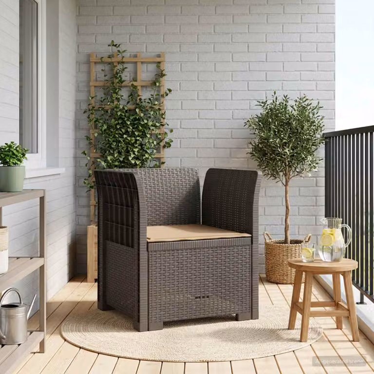Poltrona a 1 Posto con Cuscino vidaXL in Effetto Rattan Grigio Chiaro