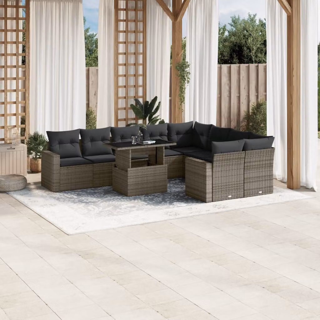 Maison Exclusive - Set Divano da Giardino 10 pz con Cuscini Grigio in Polyrattan