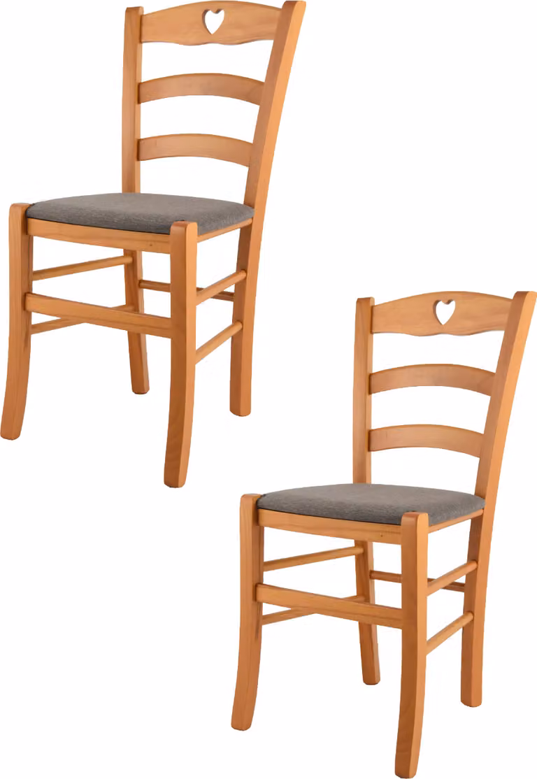 t m c s Tommychairs - Set di 2 sedie CUORE per cucina e sala da pranzo, struttura robusta in legno di faggio laccato nel colore miele e sedile imbottito rivestito in tessuto nel colore marrone fulvo