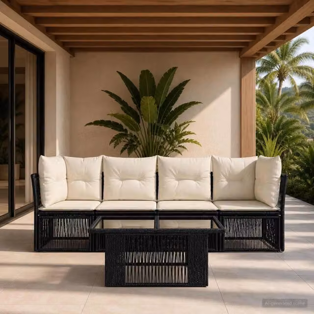 Set Divano da Giardino 5 pz Nero polyrattan 3436417
