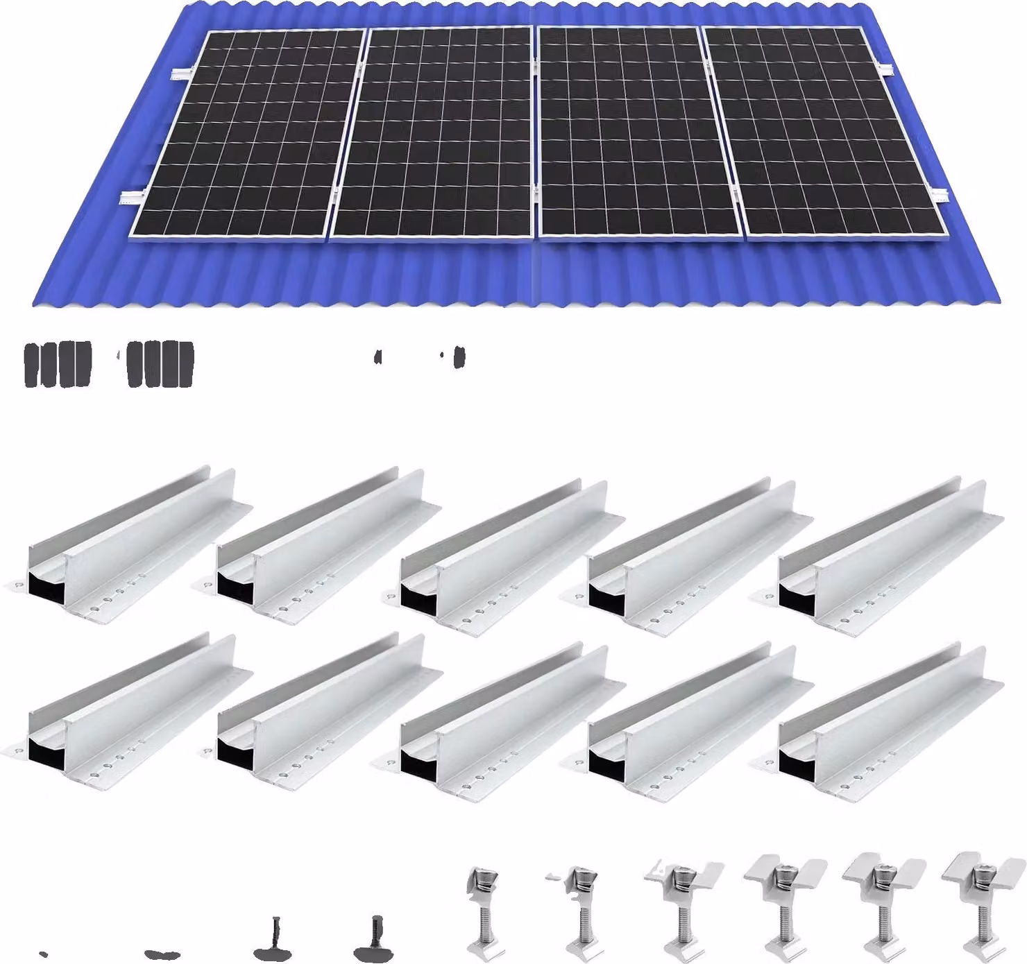 Supporti di montaggio per pannelli solari, struttura in alluminio, installazione semplice, per 4 pannelli fotovoltaici