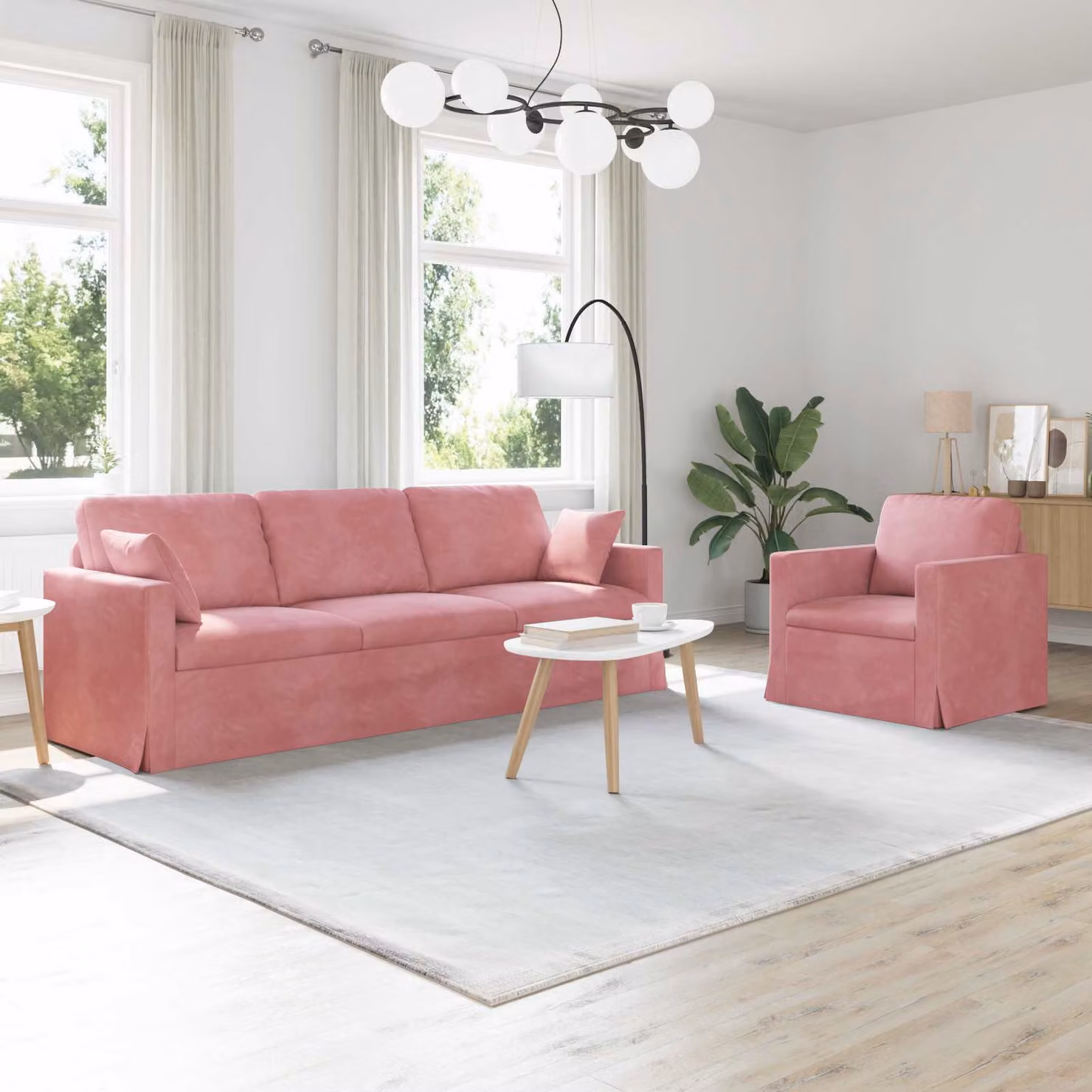 Set di divani vidaXL a forma di L in velluto rosa con struttura in metallo e cuscini inclusi L 228 x P 78 x H 80 cm