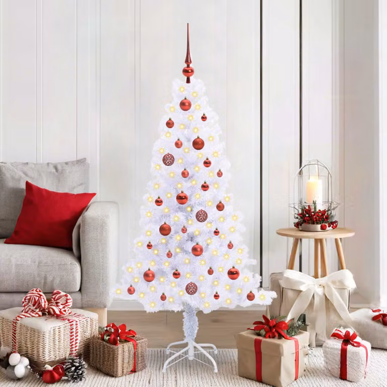Albero di Natale artificiale con LED vidaXL Bianco, stile minimalista in PVC e metallo