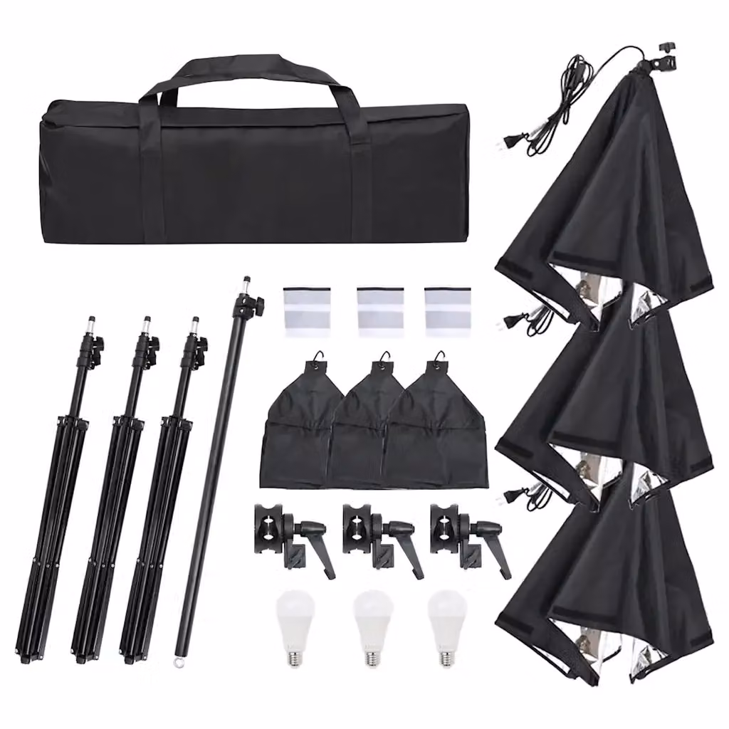 Kit per Studio Fotografico con Luci LED e Fondali Bianco e Nero DESIGN IN – 2