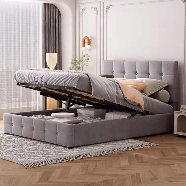 letto imbottito velluto grigio 140 x 200 cm