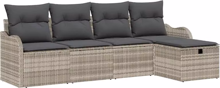 Set Divano da Giardino 5 pcs Grigio chiaro Poly Rattan
