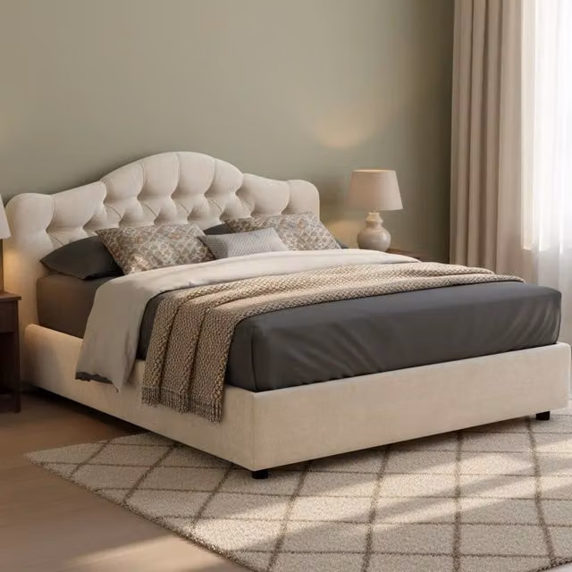 Letto Matrimoniale Alfer DMORA con Materasso Incluso, Base con Contenitore Lift-Up, Beige, L: 160 cm, P: 200 cm, H: 180 cm